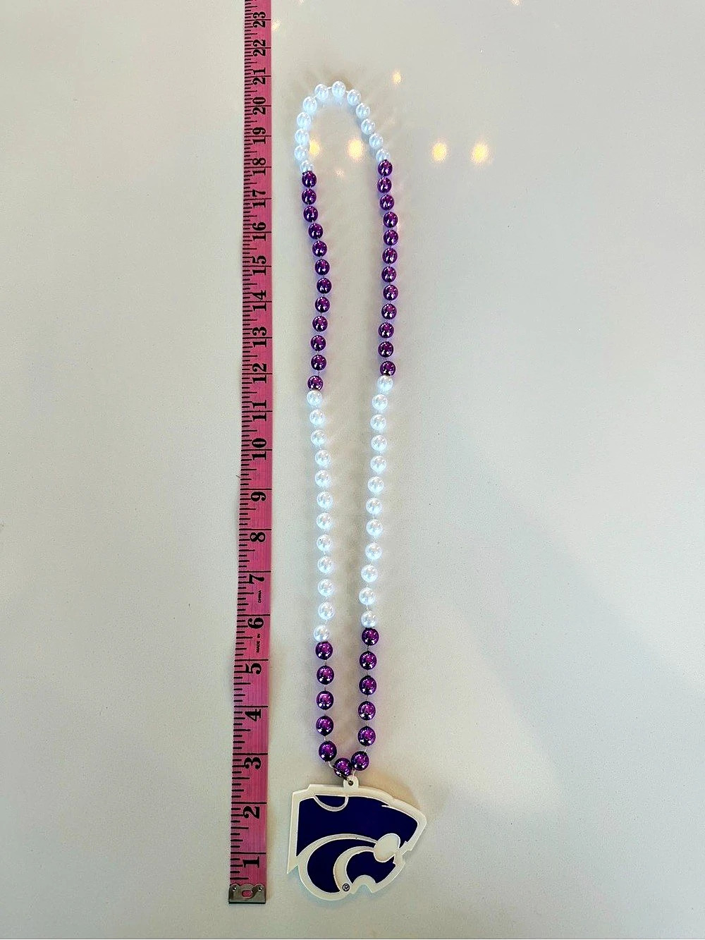 Kansas State Wildcat Purple & White Beaded Pendant Necklace Like New